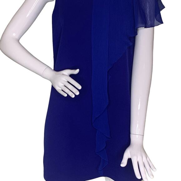 Zara Basic Mini Dress Size S Blue One Sleeve Sheer Turns Into a Veil - Picture 3 of 7